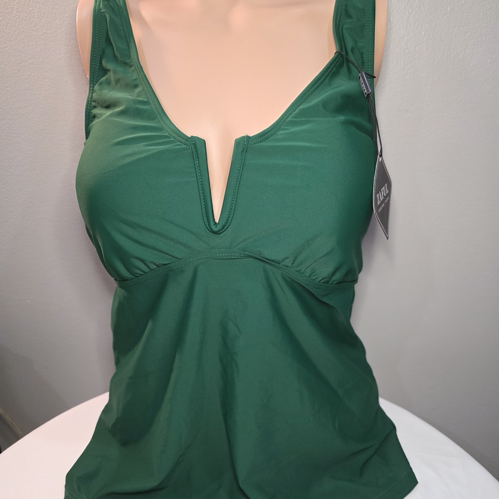 Zaful Dark Green and White Top
